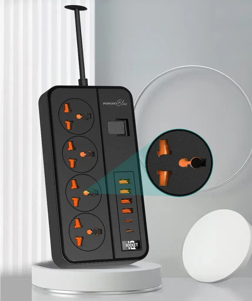 Porodo Blue 4 Ac Power Strip - Black